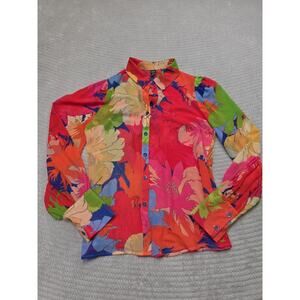 Gomorn Shirt Womens Medium 6 Floral Hawaiian Button Up Semi Sheer